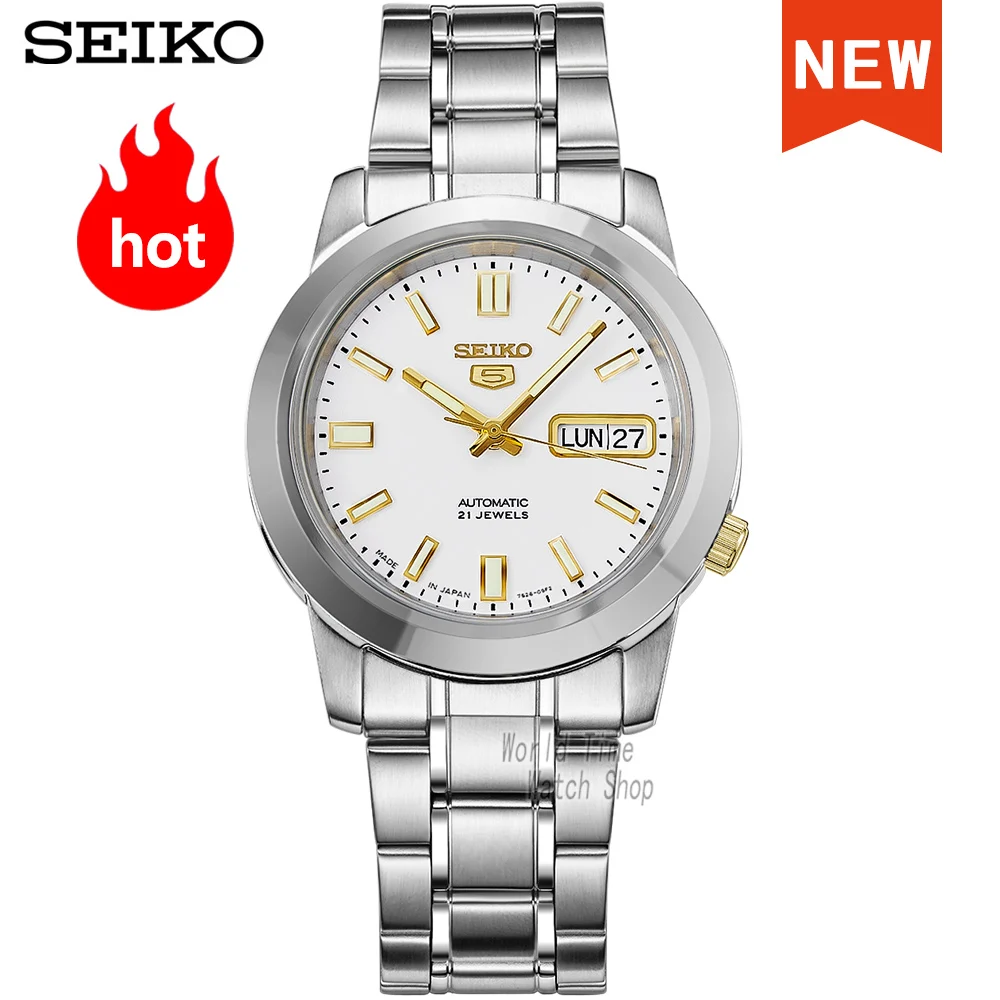 

seiko watch men 5 automatic watch to Luxury Brand Waterproof Men's Steel Strap Analogue Dual Calendar Business Watch SNKK17J1