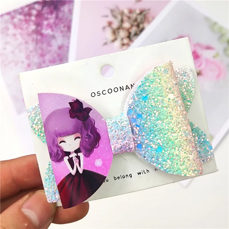 

1PCS Lovely Girl Leather Glitter 3.2 Inch Bow Elastic Hair Bands Hairpins Dance Party Korean Hair Accessories For Baby Girl 2021