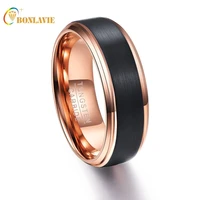 bonlavie 8mm tungsten carbide wedding ring men women comfort fit rose gold black brushed finish step bevel edge size 5 to 15