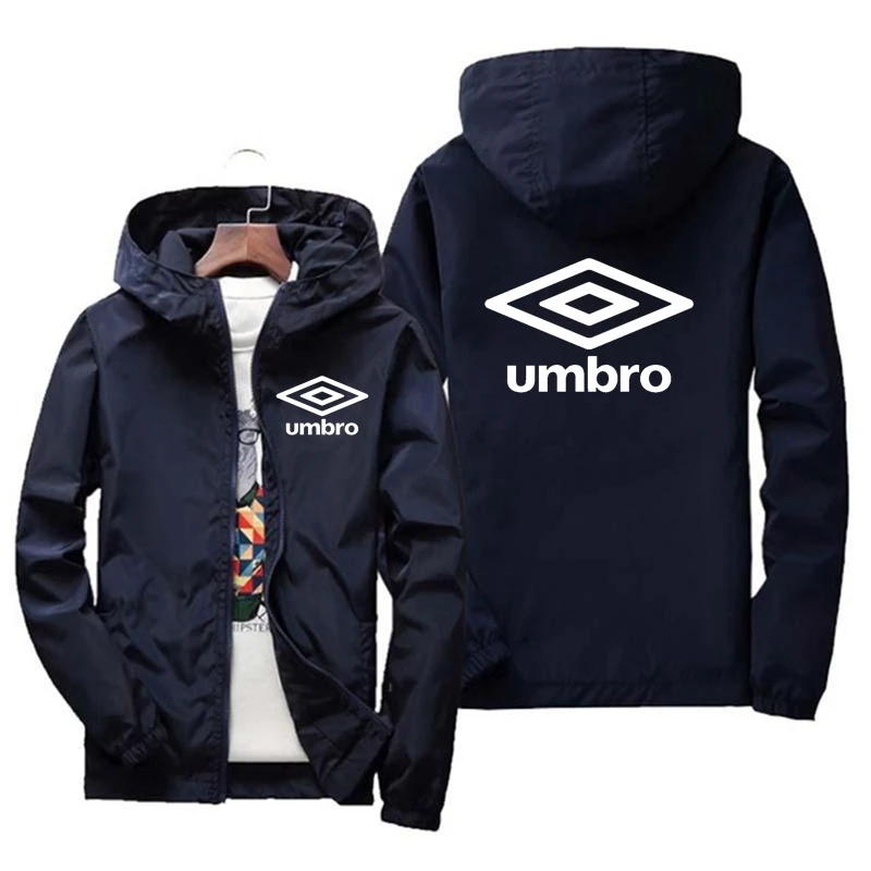

Мужская куртка-бомбер Umbro, приталенная однотонная куртка-тренч с капюшоном и принтом, на молнии, размеры до 6XL и 7XL, весна-лето 2022