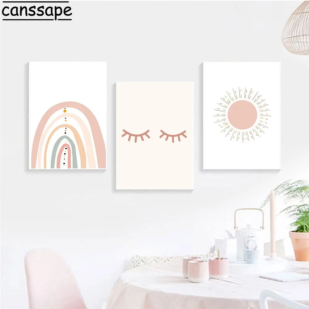 

Радужные настенные плакаты, солнце, холст, живопись, розовый глаз, настенные картины, фотография, арт в стиле минимализма Girl, украшение комна...
