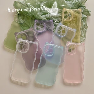 Transparent Wave Edge Cat Ear Phone Case For iphone 12Promax 12Pro 12 11 11ProMax 13ProMax 13Pro 13 XS XR XSMAX 8Plus Soft Shell
