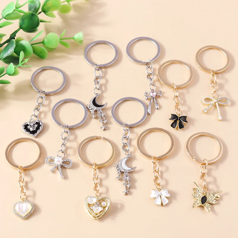 

Cute Keychains Crysatl Love Heart Moon Bowknot Pendants Keyrings for Women Men Car Key Handbag Hanging Key Chains DIY Gifts