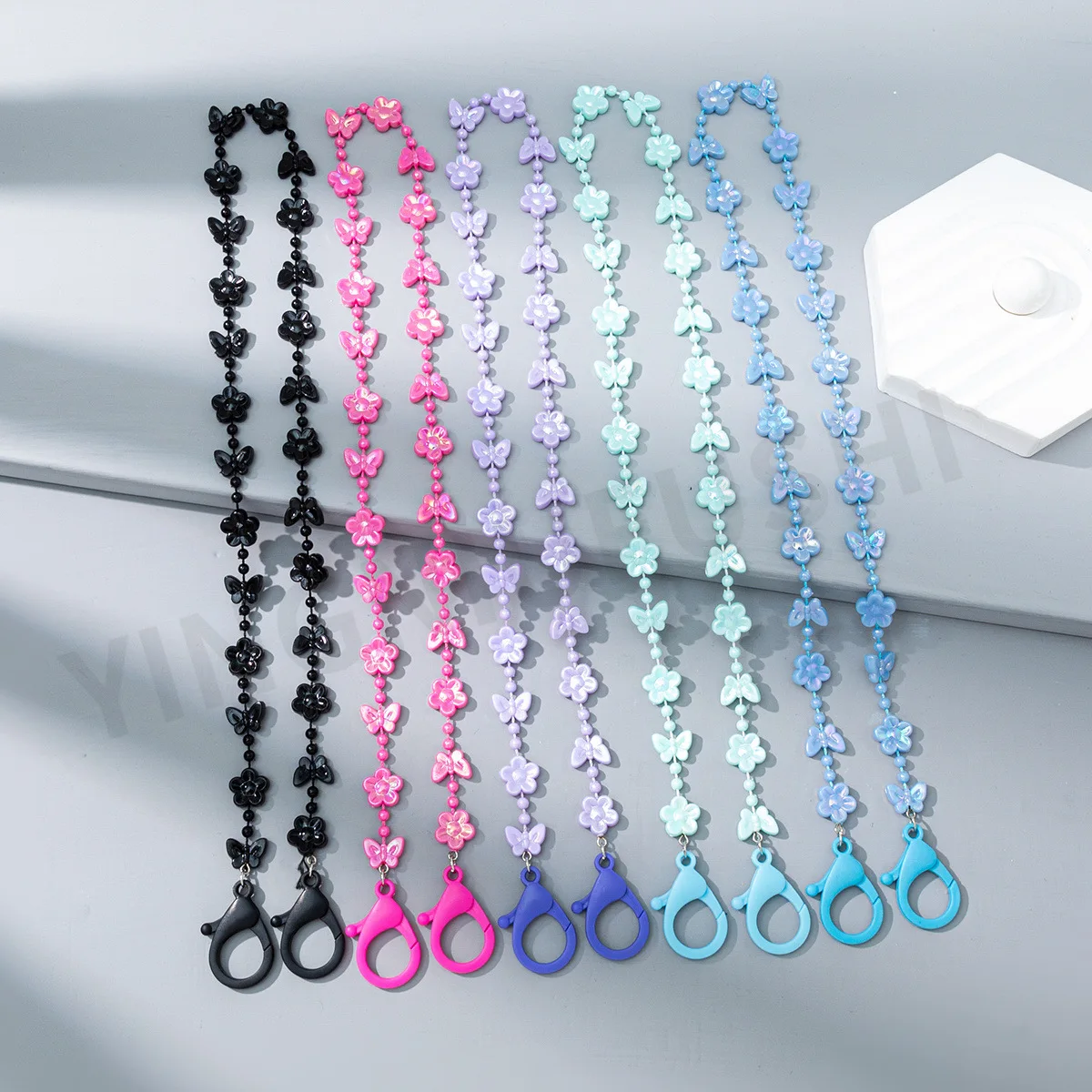 

Summer Beach Candy Color Butterfly Flower Beads Sunglasses Chain Jewelry