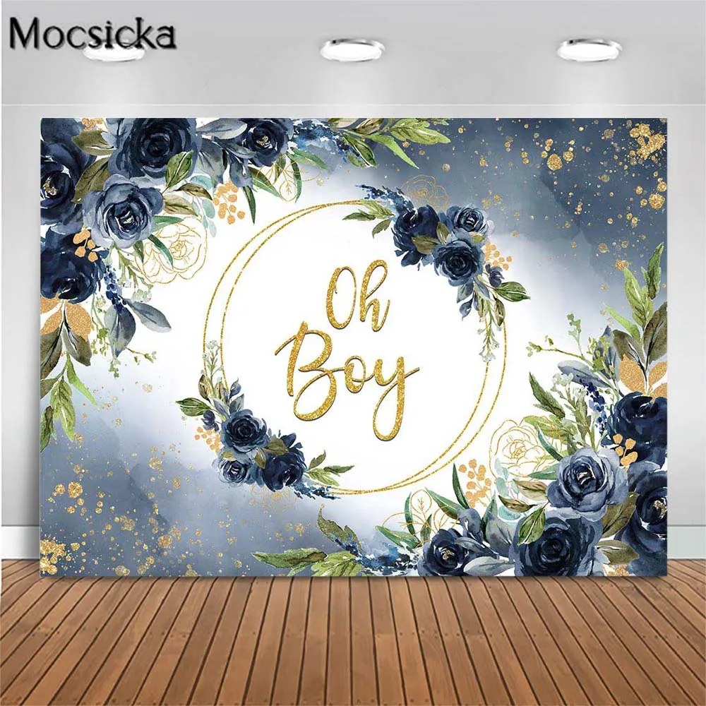 

Mocsicka Oh Boy Baby Shower Backdrop Blue Rose Newborn Welcome Party Child 1st Birthday Background Decor Studio Photocall Banner
