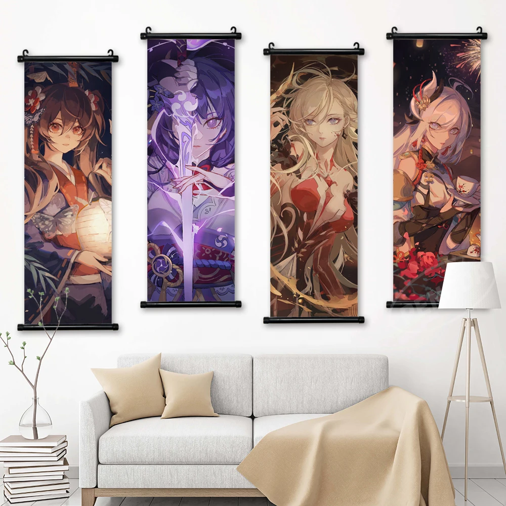 

Home Decor Genshin Impact Wall Game Art Ning Guang Painting Beelzebul Hanging Scrolls Xiao Canvas Shenhe Print Picture Poster