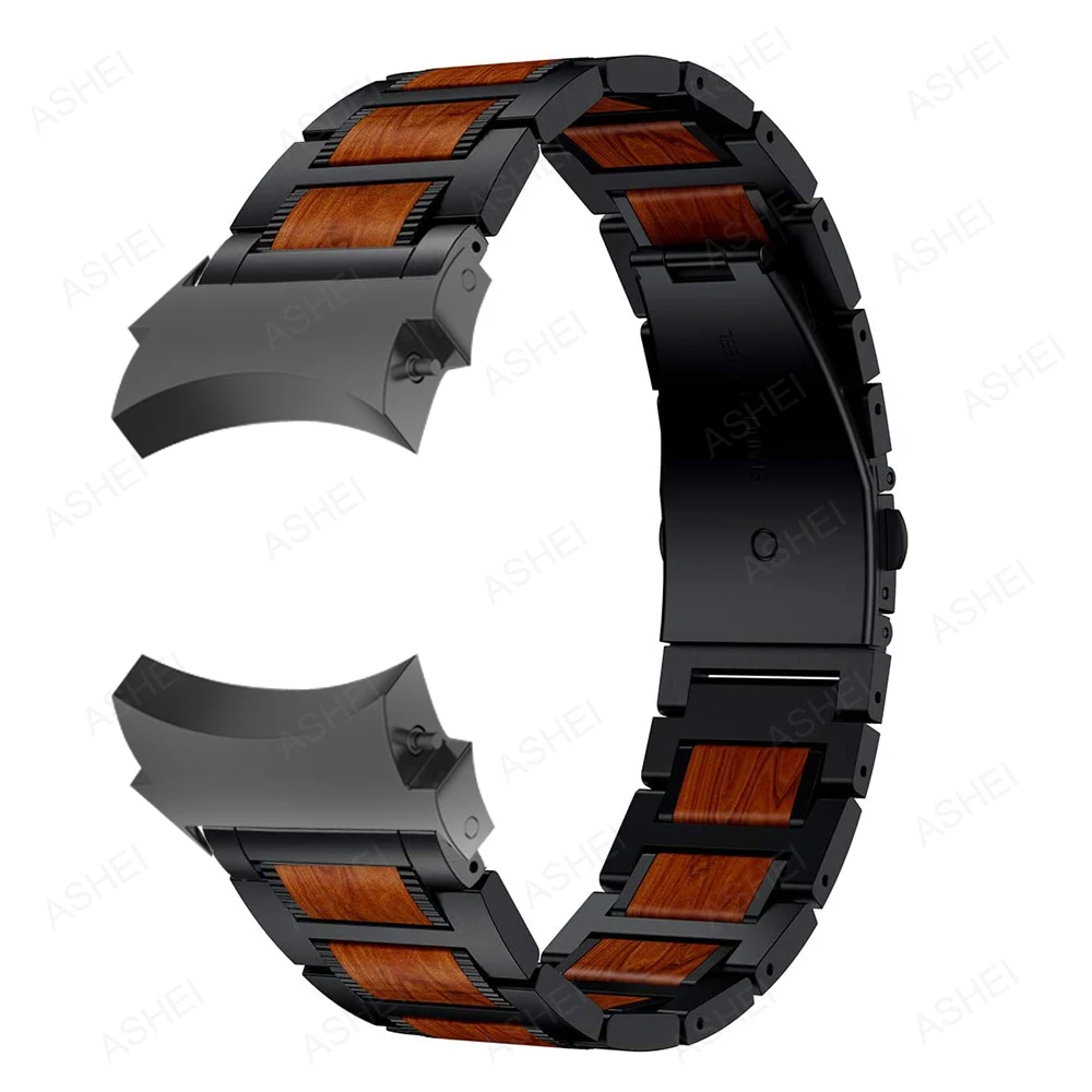 

For samsung galaxy watch 5 4 band classic 46mm 42mm 5pro 45mm no gaps strap wooden steel correa for galaxy watch4 44mm 40mm band
