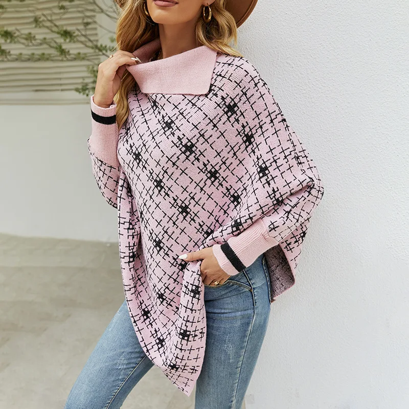 Женское длинное пончо в полоску с рукавом-фонариком |