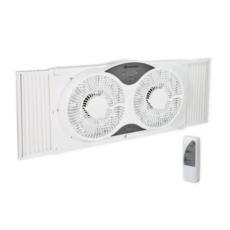 

3-Speed Reversible Twin Window Fan with Remote Control, White