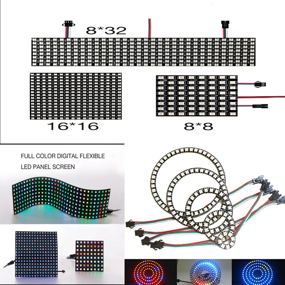 

Индивидуально Адресуемая Гибкая цифровая СВЕТОДИОДНАЯ панель WS2812b RGB DC5V ws2812, световая полоса ws2812 8x8 16x16 8x32, модуль, матричный экран