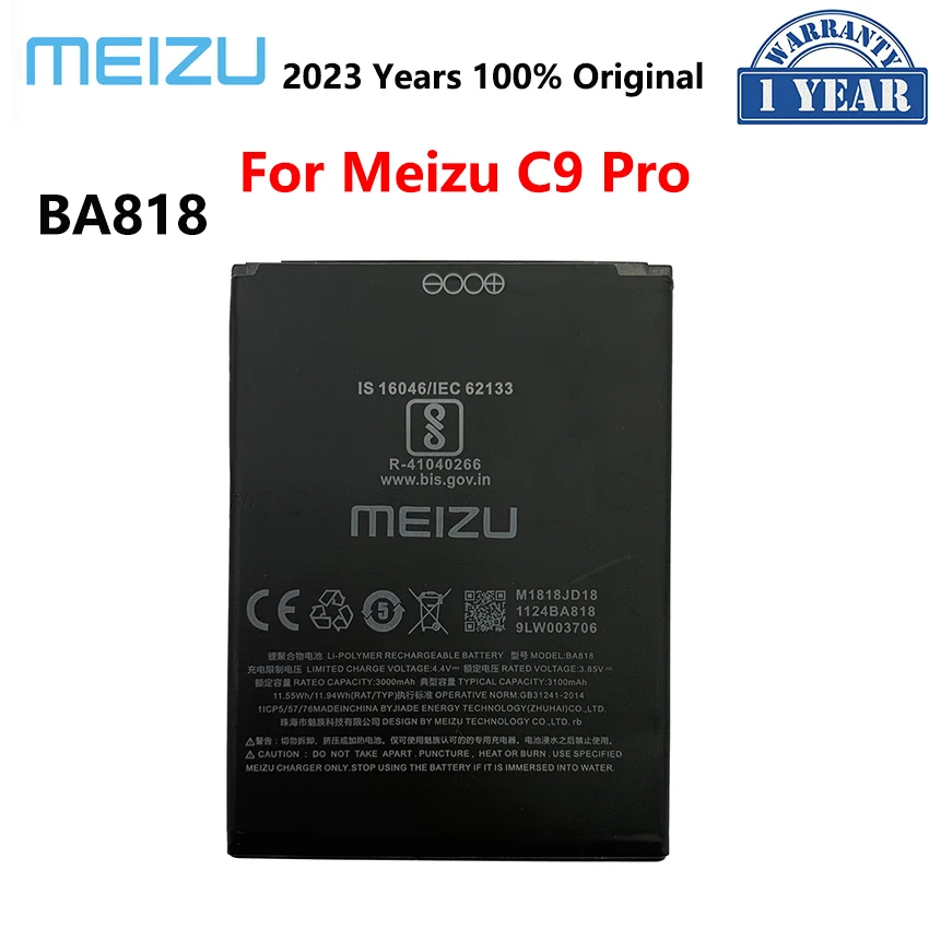 

100% Original 3000mAh BA818 Battery For Meizu C9 Pro C9Pro BA 818 Replacement Phone Batteries Bateria
