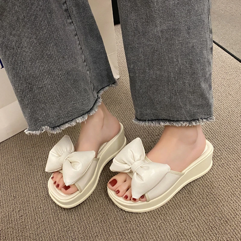 

2023 New Summer Flat Slippers Women Butterfly-knot Black White Flip Flops Thick Sole Mules Casual Comfort Slides Woman Sandalias