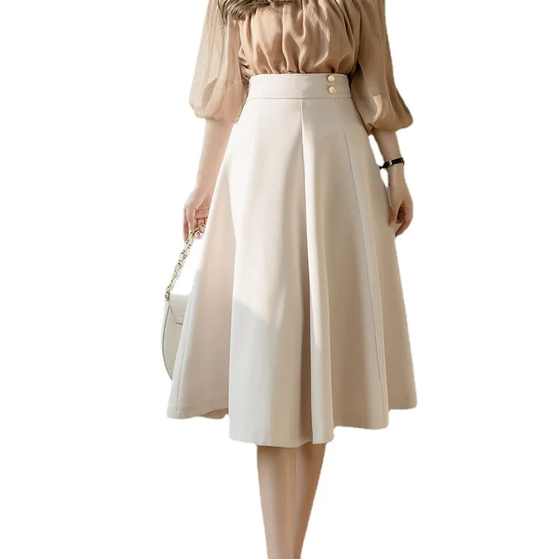 

Woman's High Waist A-line Skirts Work Wear Office Ladies Skirt Midi Retro Korean Style Faldas Femme