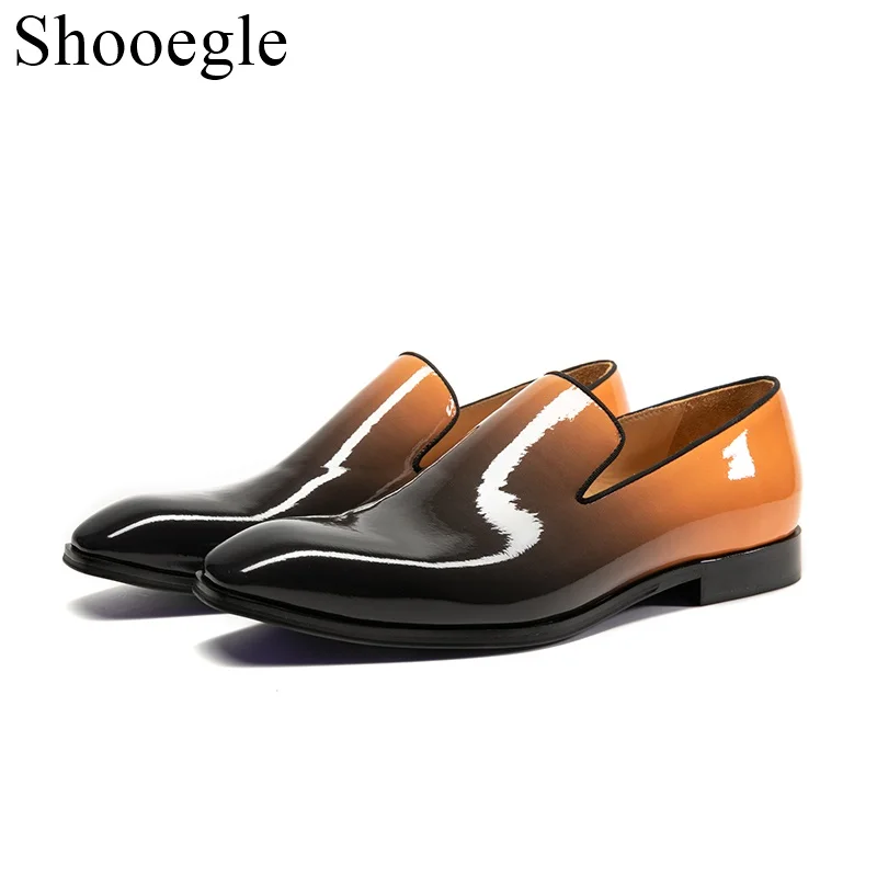 Mixed Color Patent Leather Men Dress Shoes Slip on Mens Casual Shoe Male Footwear Pointed Toe Shoes for Men