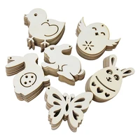 10pcs easter decoration wood rabbit chicken egg diy unfinished wooden craft kids handmade graffiti gifts easter party home decor