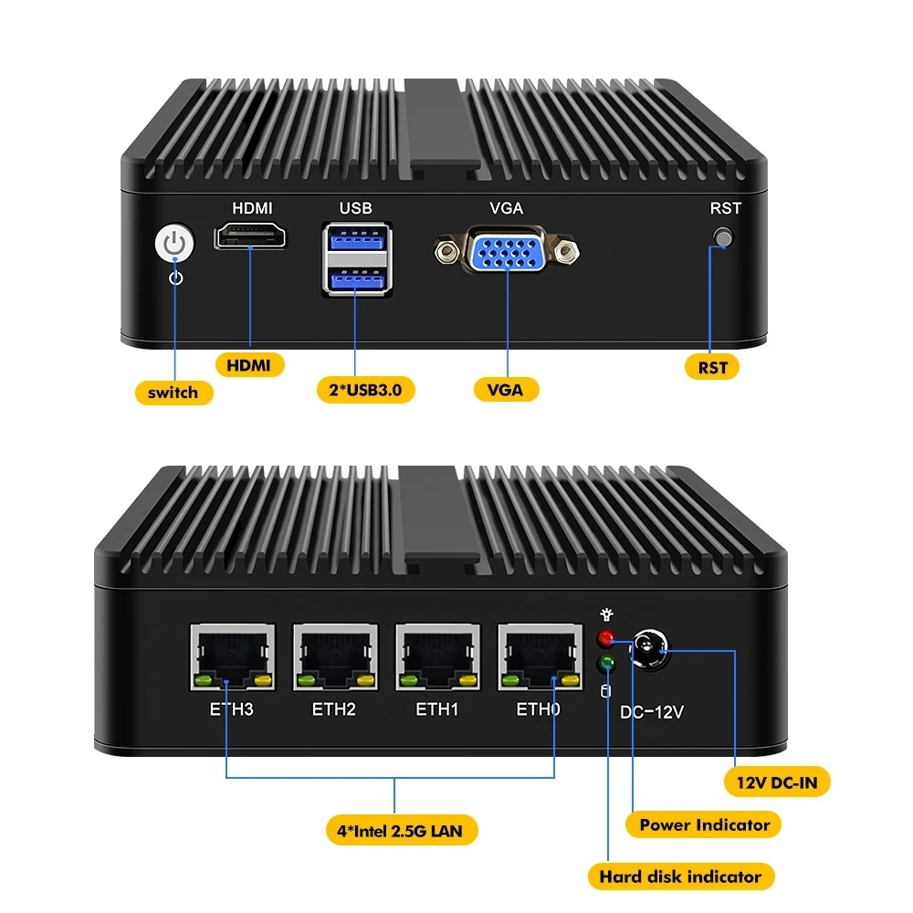 Topton Celeron N5105 мини-ПК безвентиляторный маршрутизатор OPNsense Четырехъядерный 4 * LAN 2 5G