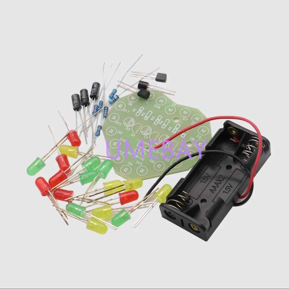 

5pcs Tool red, yellow, green, heart-shaped LED circular light electronic production kit, heart-shaped LED flash DIY