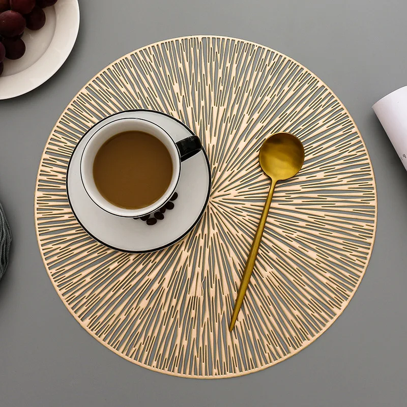 

Round Placemats Dining Steak Plate Pad Table Insulation Anti-hot Gold Hollow Home Kitchen Meal Mat Decoration Accessories