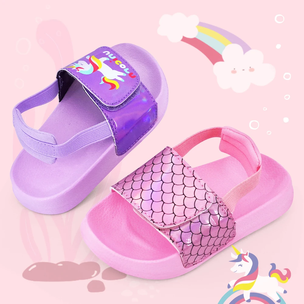 Girls Slides Sandal Toddler Outdoor Indoor Lightweight Anti-skid Beach/Pool Children Cute Slippers For Baby with Back Strap
