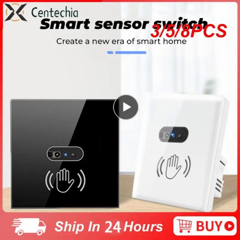 

3/5/8PCS 86 Type Intelligent Switch Eu Infrared Sensor Switch Tempered Glass Panel Traditional Switch Neutral Wire Smart Home