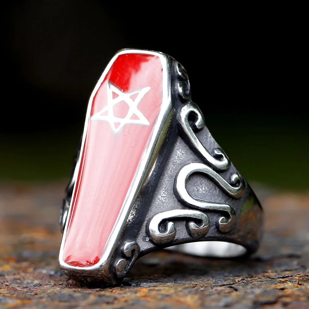 

New Gothic Band Personalized Vampire Diaries Coffin Ring For Men Women Stainless Steel Male Anel Gift free shipping