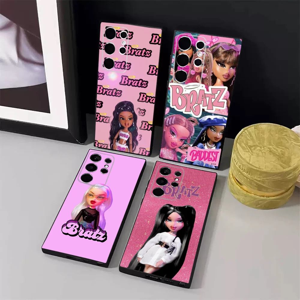 Милый чехол для телефона B-Bratz D-Doll Samsung S24 23 22 30 21 10 9 Ultra Plus Lite FE 5G черный мягкий