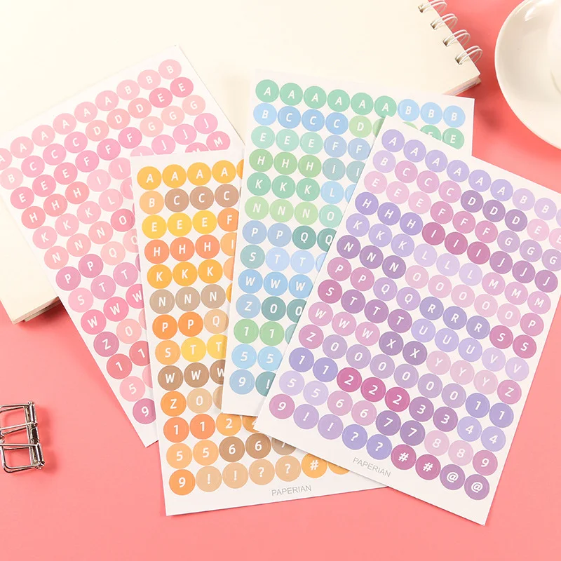 

4 Sheets/Pack Alphabet Letter Number Stickers Colorful Cute Diary Decoration Planner Stationery Stickers Phone Decor Stickers