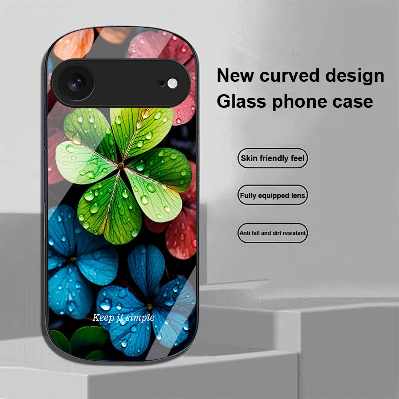 Синие фиолетовые листья для iPhone 17, 16, 15, 14, 13 Plus 12, mini 11 Pro Max XR Xs X 7 8 22, эллиптический чехол для телефона из закаленного стекла (art.: 3920d3ddf8a30) - 3920d3ddf8a30