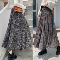 2021 fall winter women floral skirt a line high waist skirt female solid colorchiffon mid length skirt korean sweet streetwear