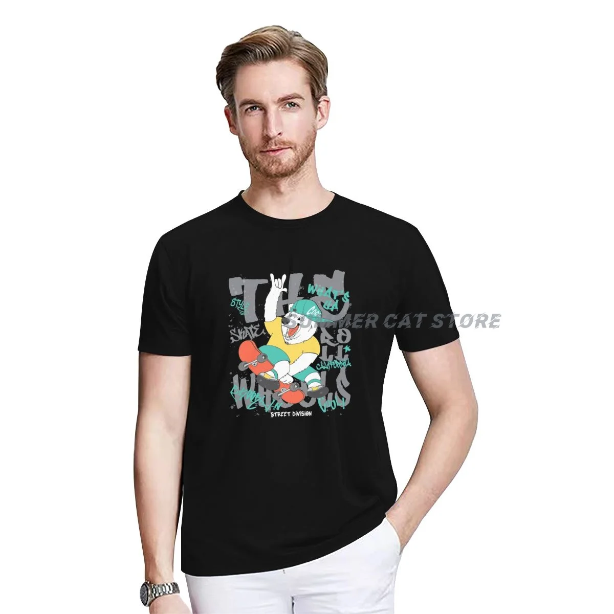 

Men Women T-shirt Summer Cotton Cool Bear Skateboarding For T O-neck Short-sleeved Couple Casual T-shirt