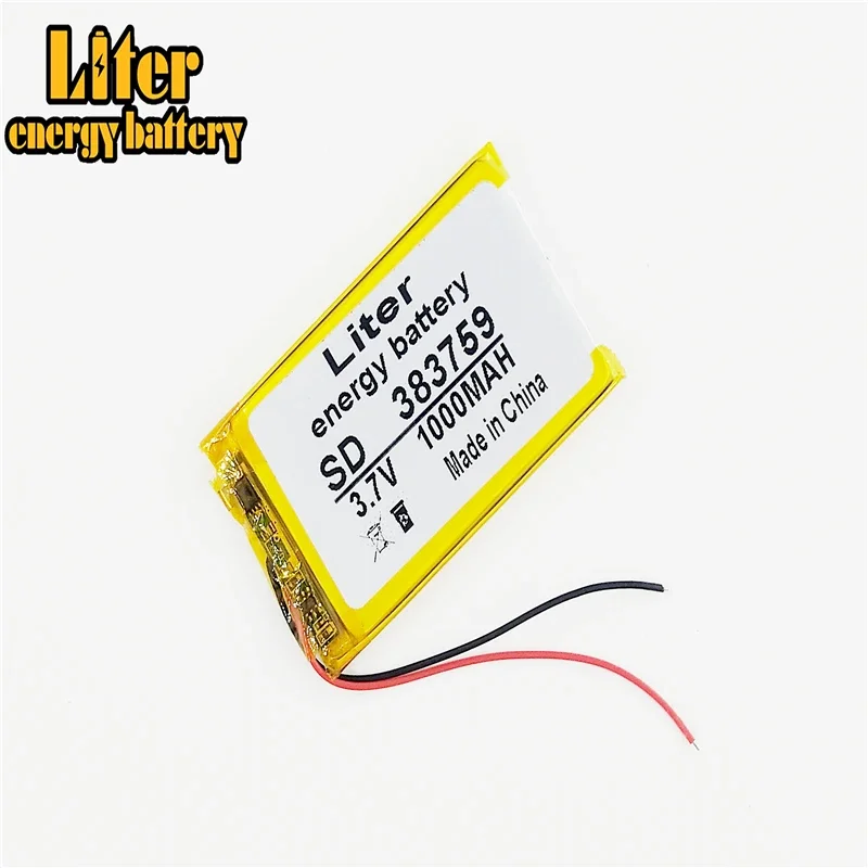 3.7V 1000mAH 383759 PLIB polymer lithium ion / Li-ion battery for GPS mp3 mp4 mp5 dvd bluetooth model toy mobile