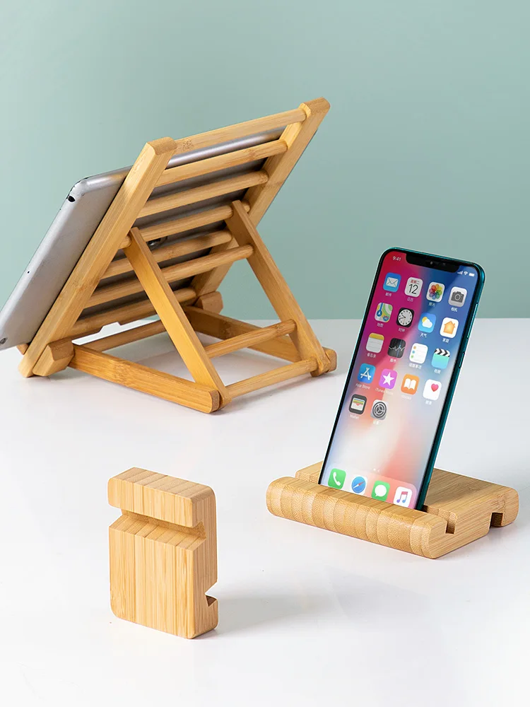 

Wooden Mobile Phone Bracket Creative Lazy iPad Tablet Folding Bracket Home Multi-Functional Cell Phone Stand Furnishing articles
