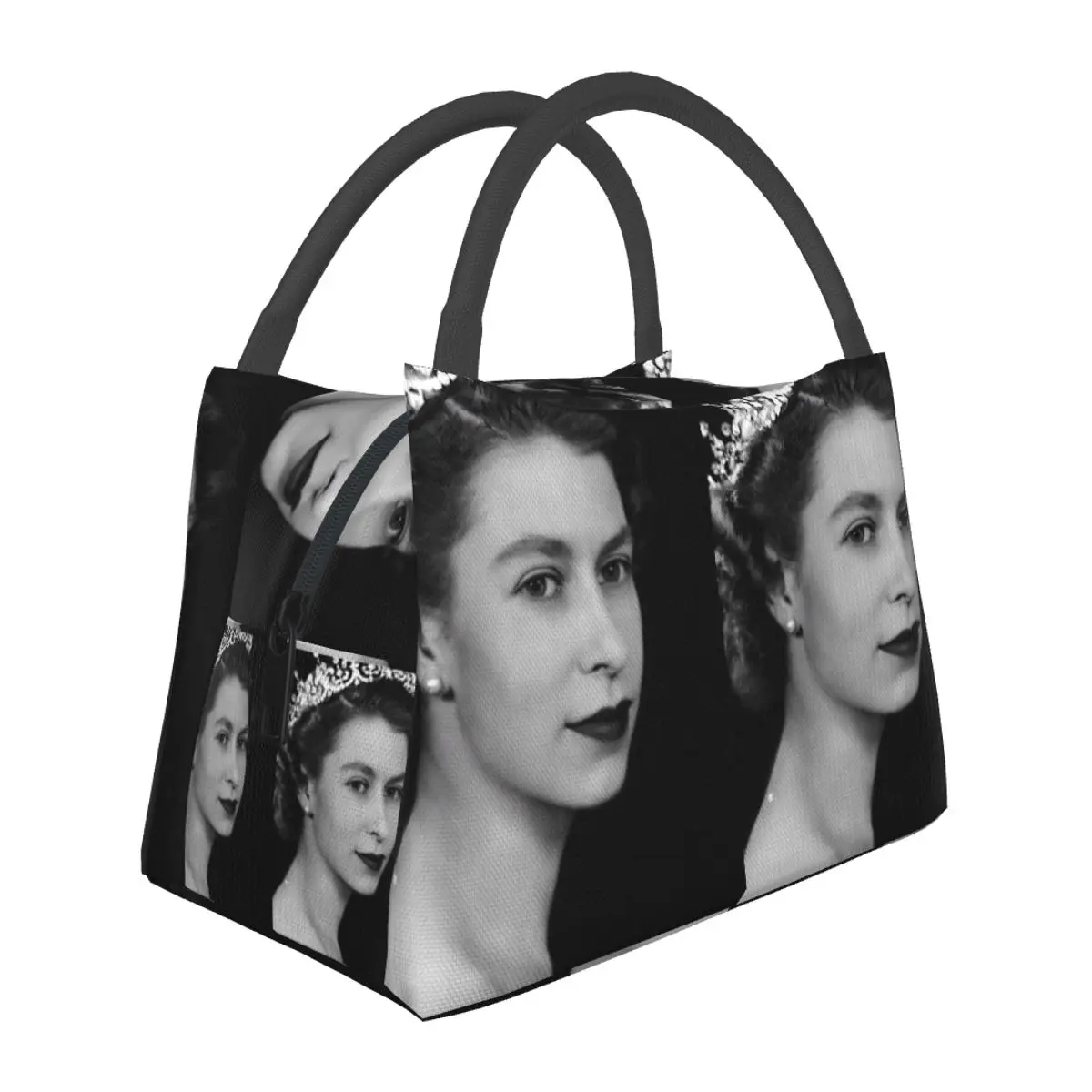 

Young Queen Elizabeth II Lunch Bag Print Portable Insulated Lunch Box Picnic Print Cooler Bag Leisure Waterproof Tote Food Bags