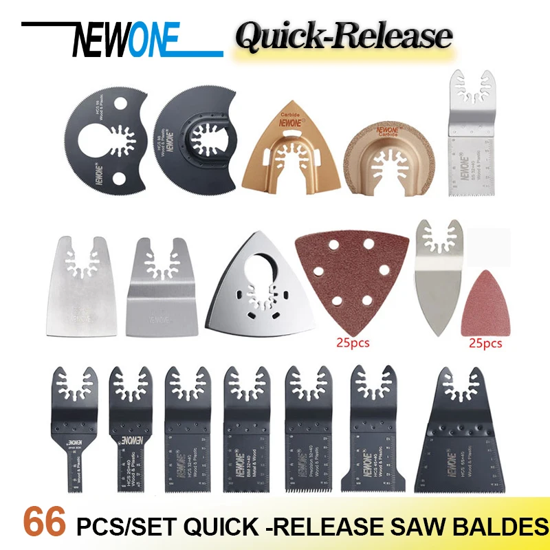 

66 pcs/set Quick-release HCS/Bi-metal/Precision/Carbide Oscillating Tool Multi-function tool saw blades Renovator Trimmer blades