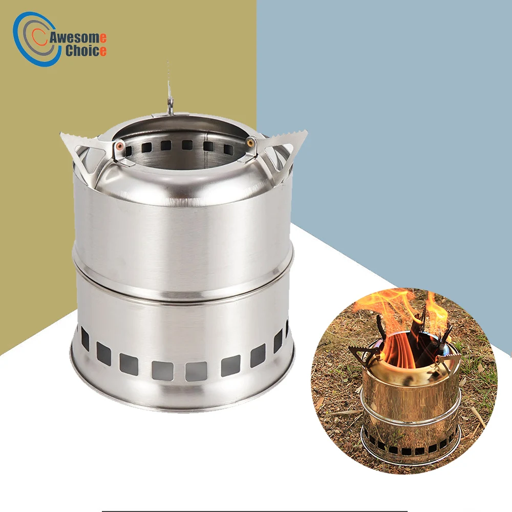 

Уличные ветрозащитные деревянные печи для кемпинга, печь из нержавеющей стали для разборки, портативные печи для пикника, горелка для приго...