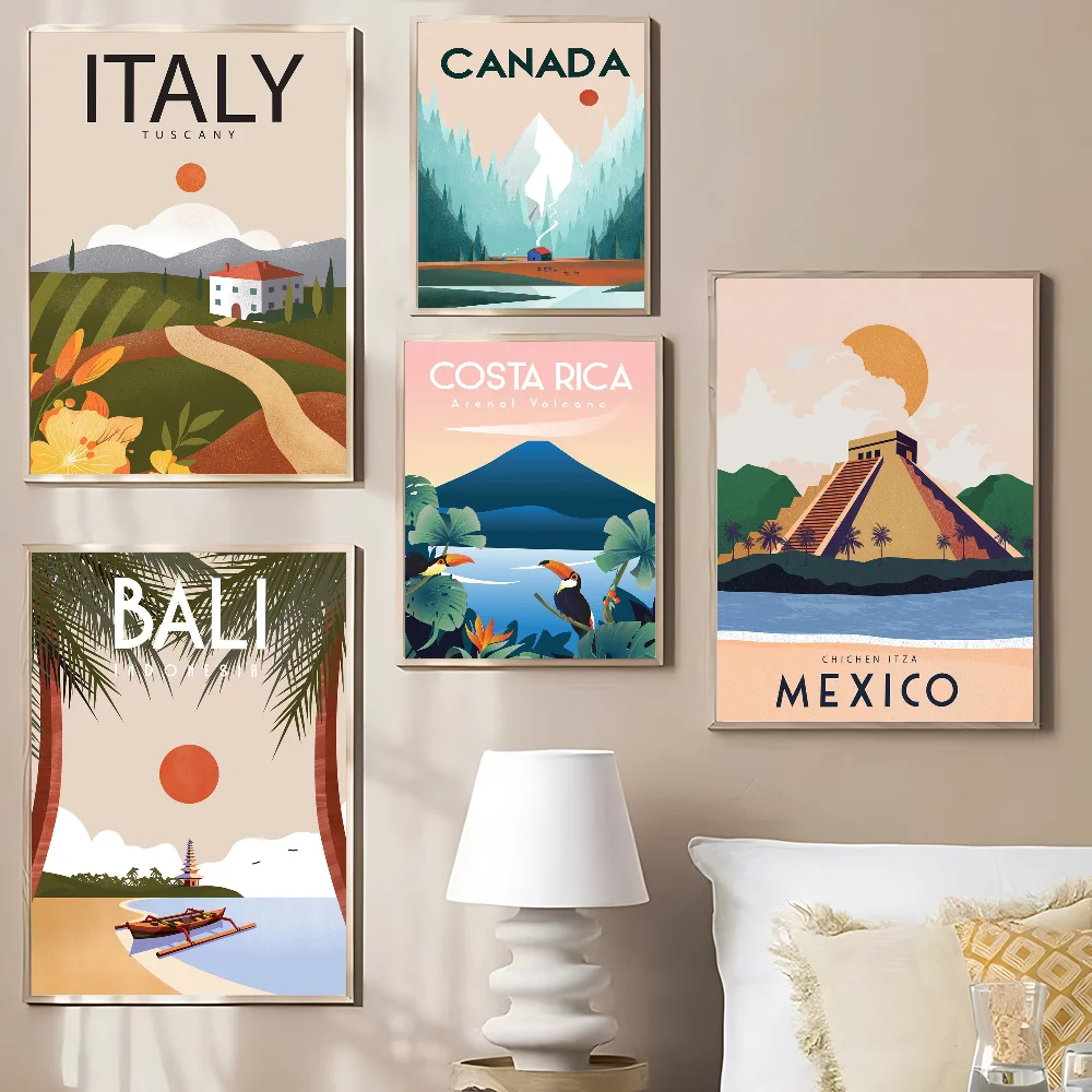 Canada Italy Mexico Colombia Greece Lisbon Bali Malta Ireland Brazil Travel City Classic Vintage Posters Decoracion Room Decor