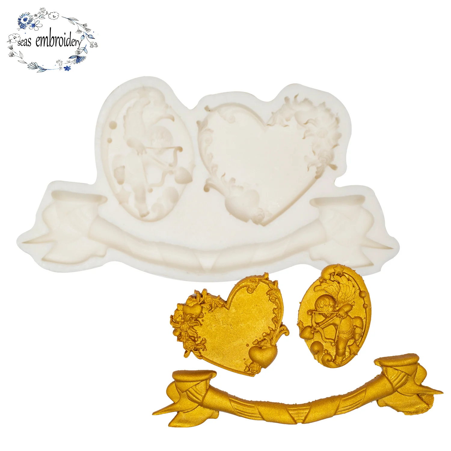 

Angel Silicone Mold Chocolate Dessert Love Frame Lace Decoration Supplies DIY Cake Pastry Fondant Moulds Resin Kitchen Baking