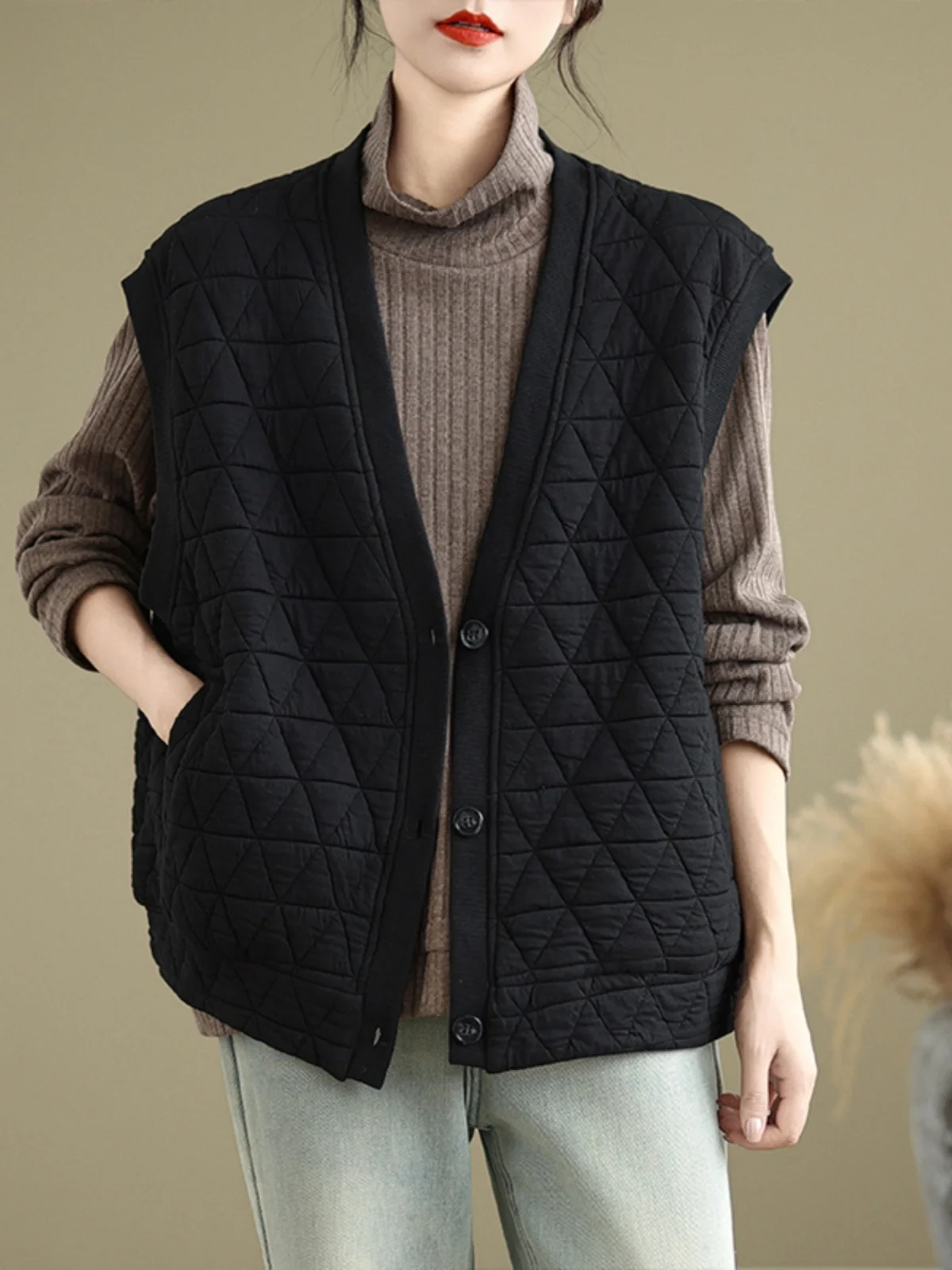 Жилет с v-образным вырезом в виде ромба верхняя одежда для женщин осень и зима 2024