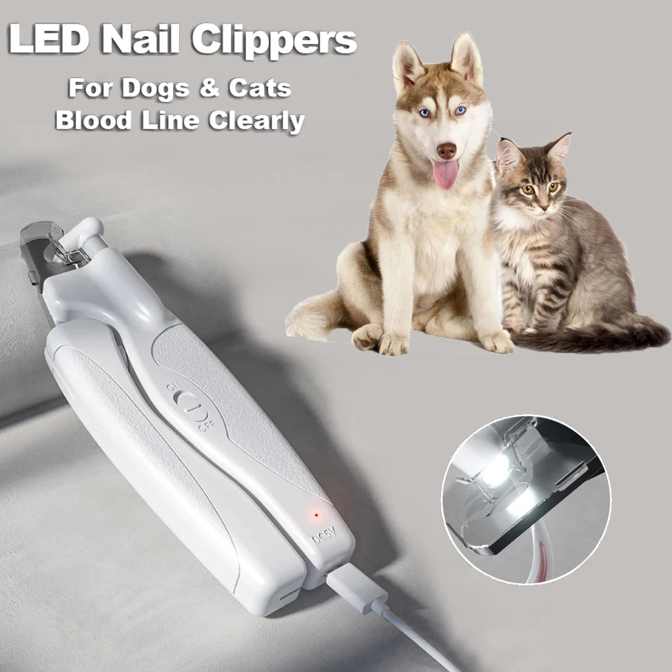 

Светодиодные кусачки для ногтей для домашних животных, USB, профессиональные кошачьи когти, линия крови, ножницы для ногтей для собак, тримме...