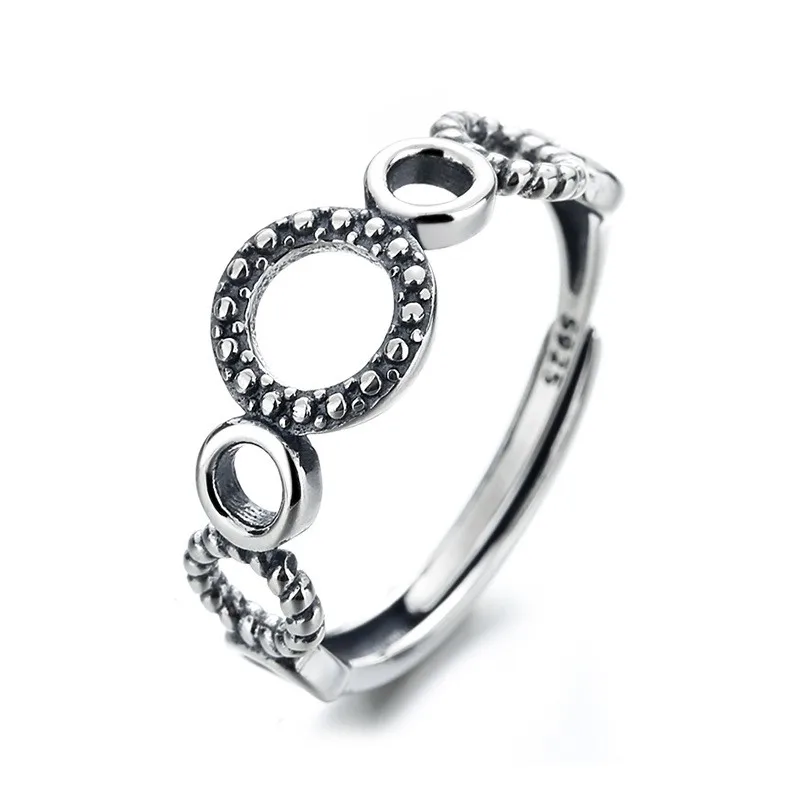 

371FJ ZFSILVER Silver S925 Fashion Trendy Adjustable Retro Fresh Pig Nose Link Circles Ring For Girl Women Wedding Party Jewelry