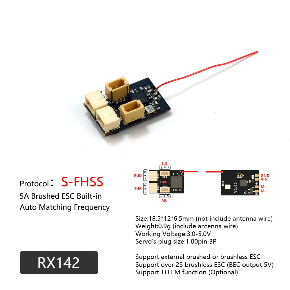Фото Мини-приемник AEORC RX14, встроенный матовый ESC 5A/1S для микро-комнатных самолетов, поддержка S-FHSS DSMX/2 Frsky-D16 TELEM №1