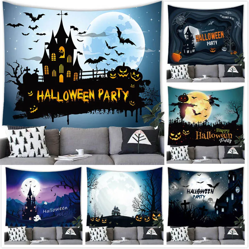 

Настенный Гобелен на Хэллоуин с рисунком дьявола, демона, тыквы, летучей мыши, украшение для дома, фоновый декор для стены