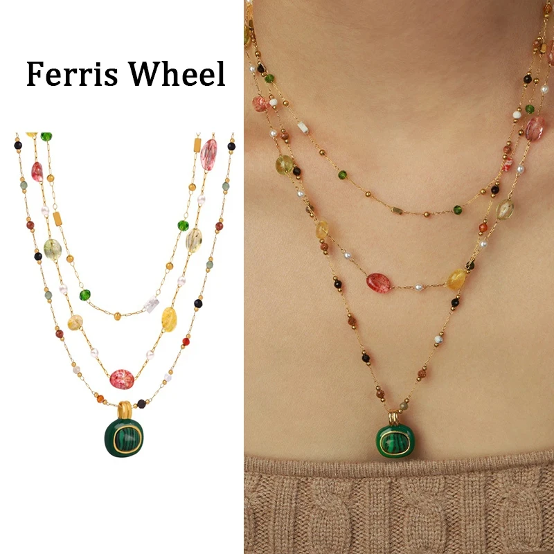 Женское ожерелье из нержавеющей стали с позолоченным натуральным камнем и