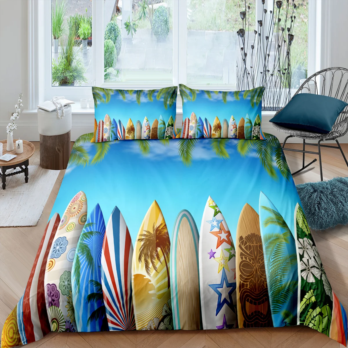 

Home Living Luxury 3D Surfboard Bedding Set Kids Duvet Cover Pillowcase Palm Tree Bedding Set Queen and King EU/US/AU/UK Size