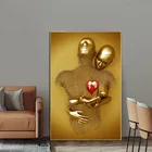 Плакаты и принты с изображением персонажей из металла, скульптура для пары, холст, современные трендовые настенные картины для домашнего декора