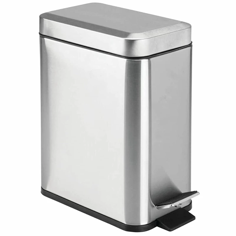 

Soft Close, Rectangular Bin 5L With Slip Liner And Lid, Use As Mini Garbage Basket, Slim Trash Can, Or Decor In Bathroom