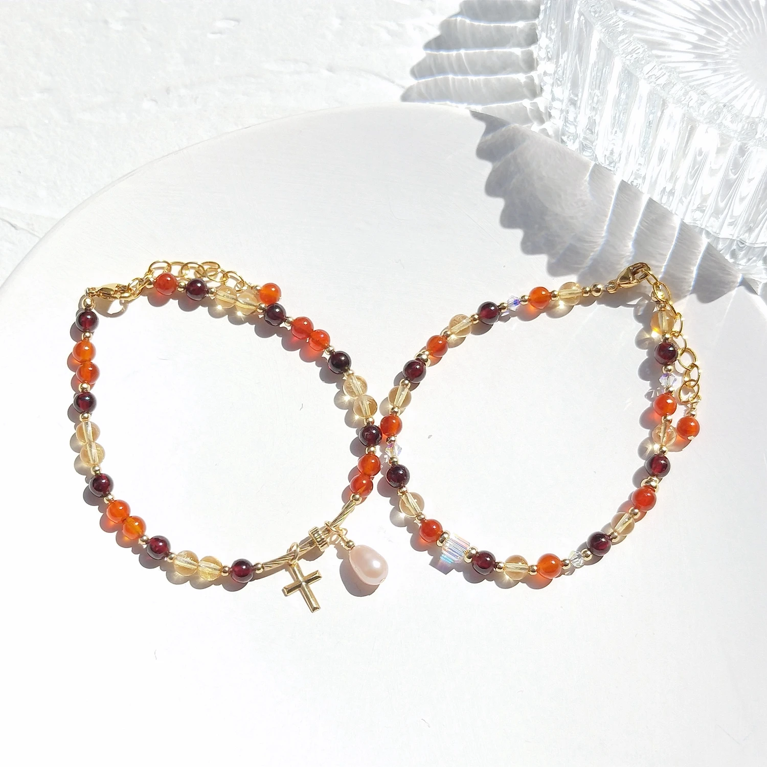 

Lii Ji Carnelian Citrine Garnet 14K Gold Filled Bracelet Natural Stone 4mm Handmade Jewelry For Gift