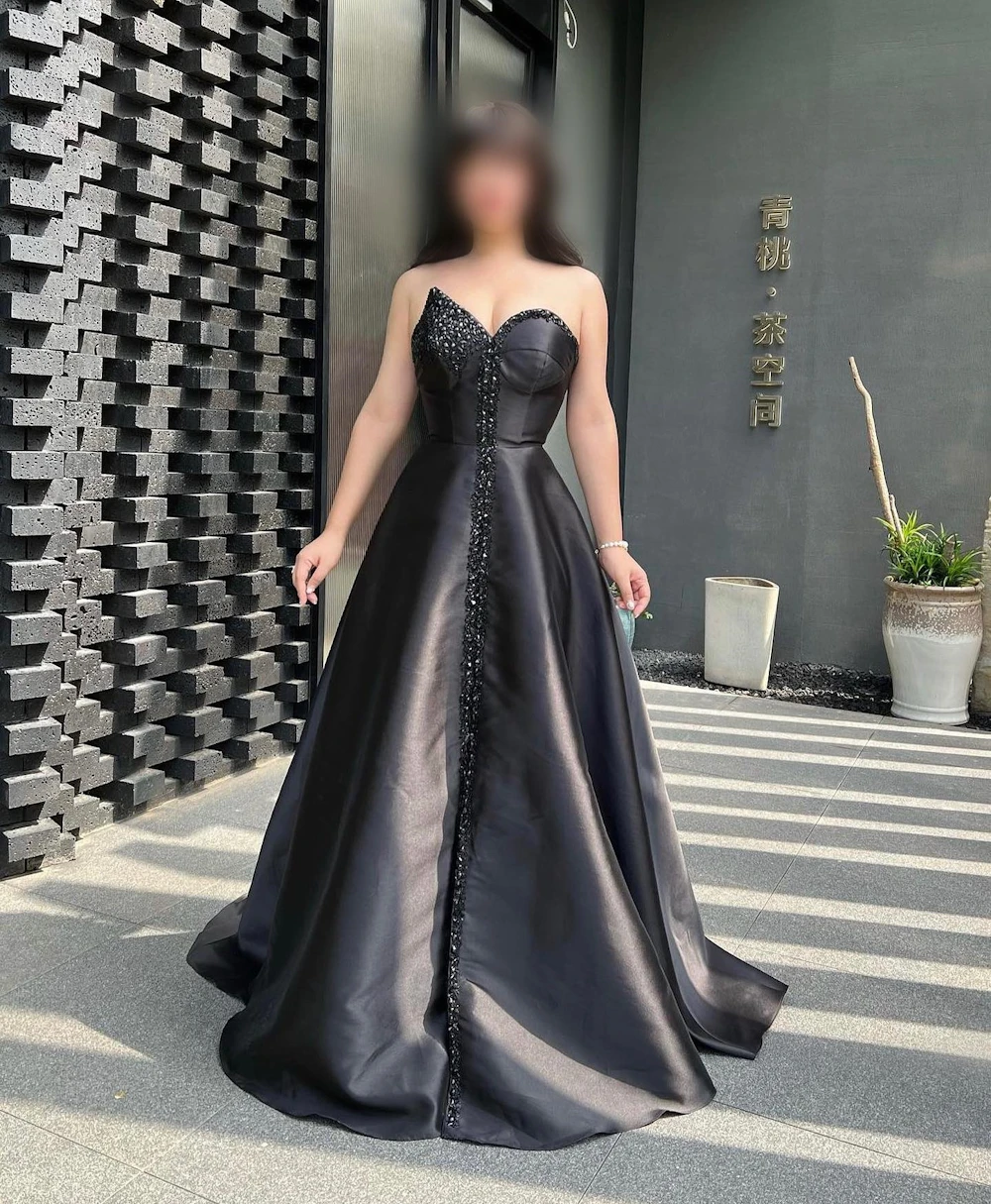 Фото Женское ТРАПЕЦИЕВИДНОЕ ПЛАТЬЕ со шлейфом ROSELLA, черное соблазнительное платье без рукавов, на молнии, Формальное вечернее платье для выпускного вечера, новинка 2023 №1