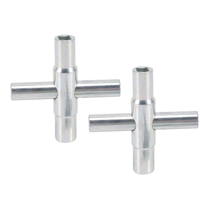 

2 Pieces 4-Way Sillcock Key Steel Sillcock Wrench Silver Water Utility Key For Hose Bib Spigot Valve