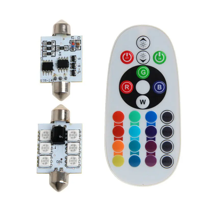 

2pcs Car Interior RGBW LED Dome Reading Light RGB 41MM C5W Remote 16Colors Light Bulbs Map Dome Lamp 12V Car Lights Accessories